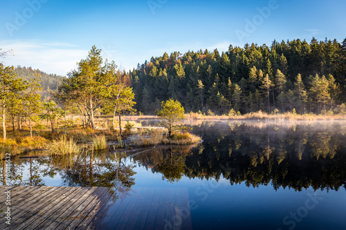 Fototapeta Naklejka Na Ścianę i Meble -  Herbst Landschaft spiegelt sich im Wasser