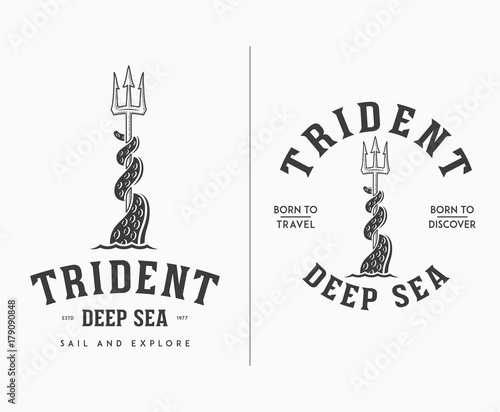 Black on white trident deep sea travel and discover