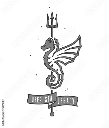 Colored deep sea seahorse legacy illustration for any use