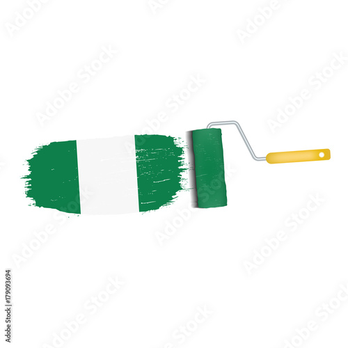 Brush Stroke With Nigeria National Flag Isolated On A White Background. Vector Illustration. National Flag In Grungy Style. Brushstroke. Use For Brochures, Printed Materials, Logos, Independence Day photo