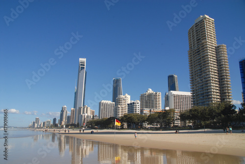 Water reflection of the Skyline of Surfers Paradise  Australia