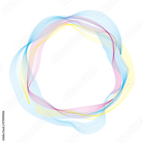 Abstract steam and smoke round vector illustration. Abstract sophisticated curve pattern. Circle frame motif for card, invitation, header print and web design.