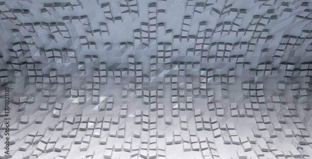 White mosaic, squares and triangles at different depths. 3d Rendering. White mosaic, squares and triangles at different depths. 3d Rendering.