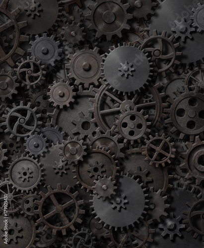 gears and cogs steam punk background 3d illustration
