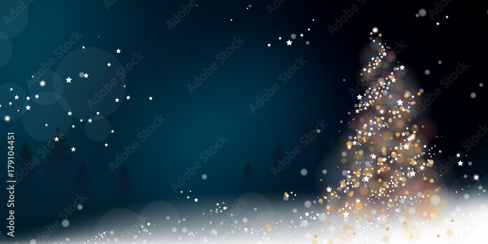 Photography Poster Weihnachten Lichterbaum - Blau/Weiß