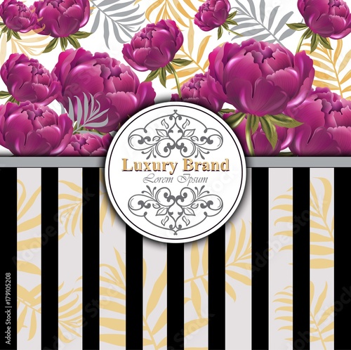 Peony flowers card Vector. Beautiful illustration for invitation, wedding, br...