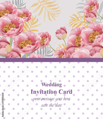 Pink flowers card Vector. Beautiful illustration for invitation, wedding, bra...