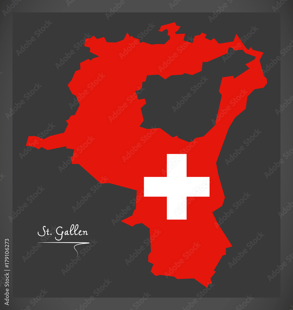 Sankt Gallen map of Switzerland with Swiss national flag illustration