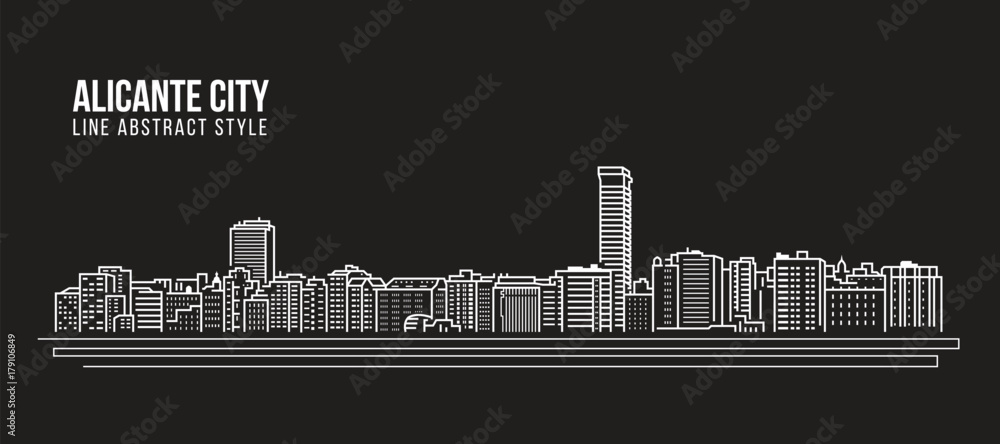 Cityscape Building Line art Vector Illustration design - Alicante city