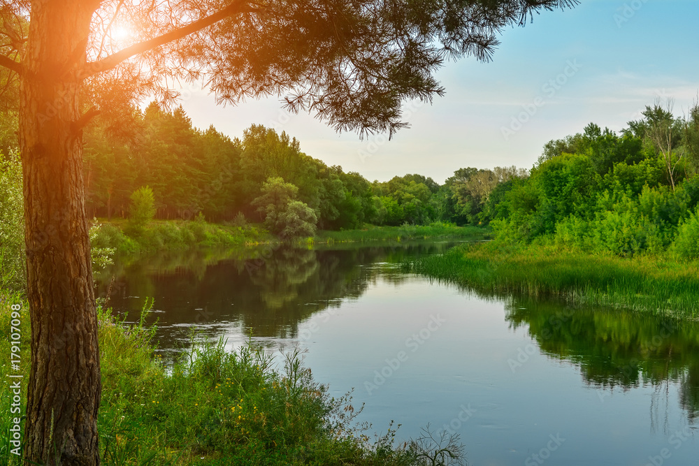 Sun over the Seversky Donets river in Ukraine Sun over the Seversky Donets river in Ukraine