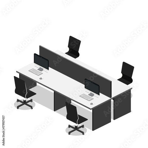 Isometric 3D vector illustration Interior of department office with workplaces