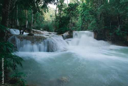 Waterfall at Kuang Si Falls  near Luang Prabang  Laos