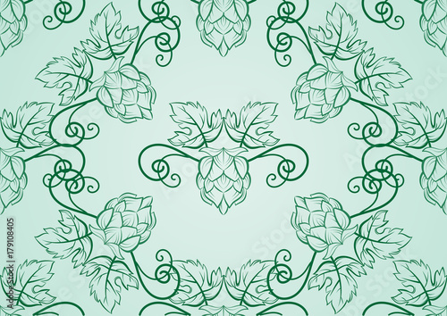 Big seamless decorative pattern of hop cones.Vector illustration.