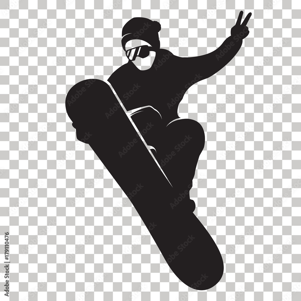 Snowboarder Silhouette isolated on transparent background. Stylized  Snowboarder black logo. Rider with snowboard. Winter sport icon. Vector  illustration. Eps 10 Stock Vector | Adobe Stock