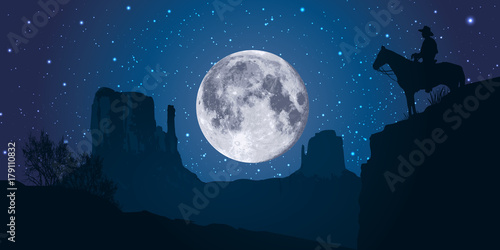 Monument Valley - lune - am  ricain -   tats Unis - site touristique - symbole - nuit - panoramique
