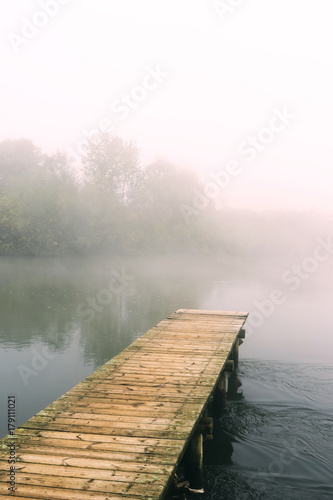 Wooden floating dock on river Ardas, Greece