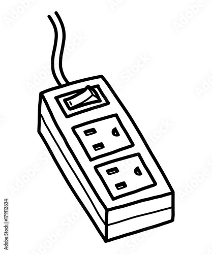 portable electric socket  / cartoon vector and illustration, black and white, hand drawn, sketch style, isolated on white background.