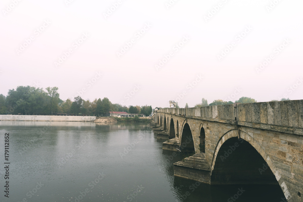 Old bridge on Meric  or Evros river in Edirne, Turkey