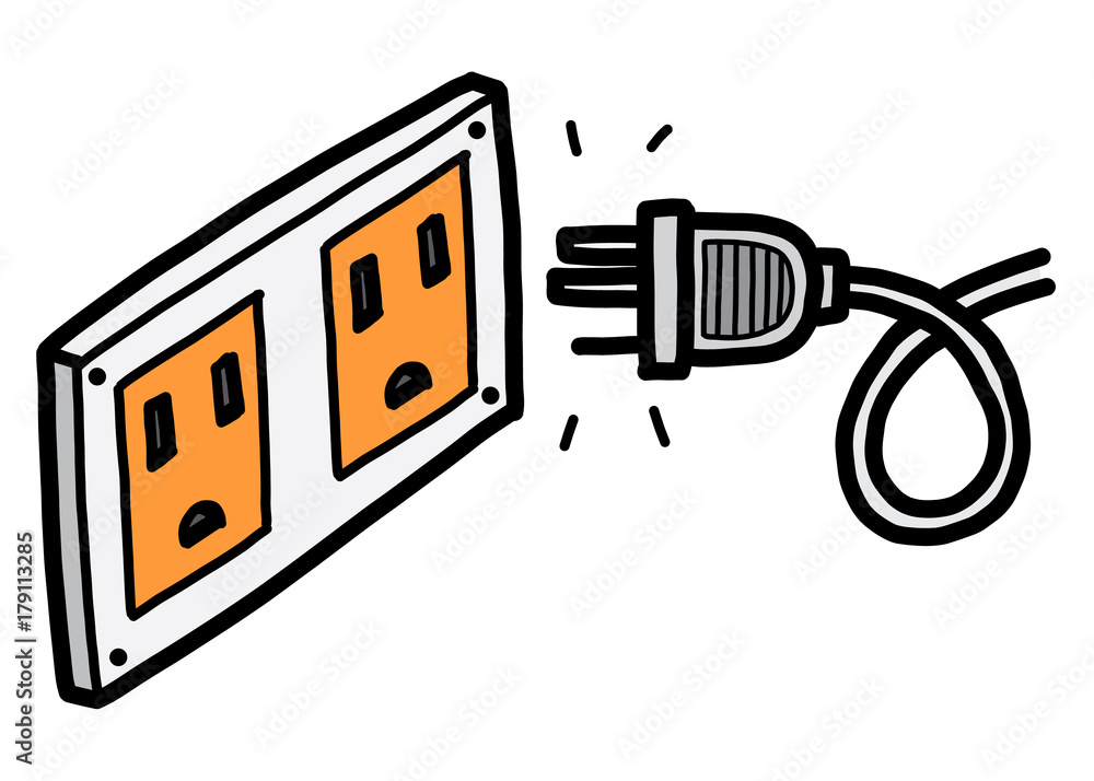 electric socket and plug / cartoon vector and illustration, hand drawn  style, isolated on white background. Stock Vector | Adobe Stock
