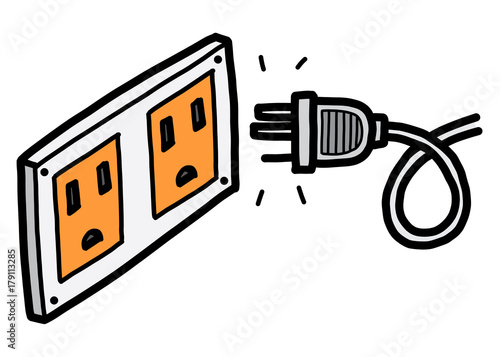 electric socket and plug / cartoon vector and illustration, hand drawn style, isolated on white background.