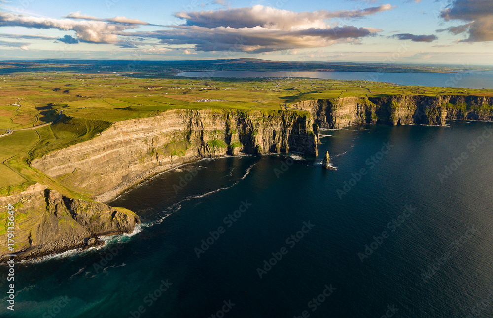 spectacular ireland scenic rural nature landscape from the cliffs of moher in county clare, ireland. ireland's top landscape tourism landmark attraction along the wild atlantic way