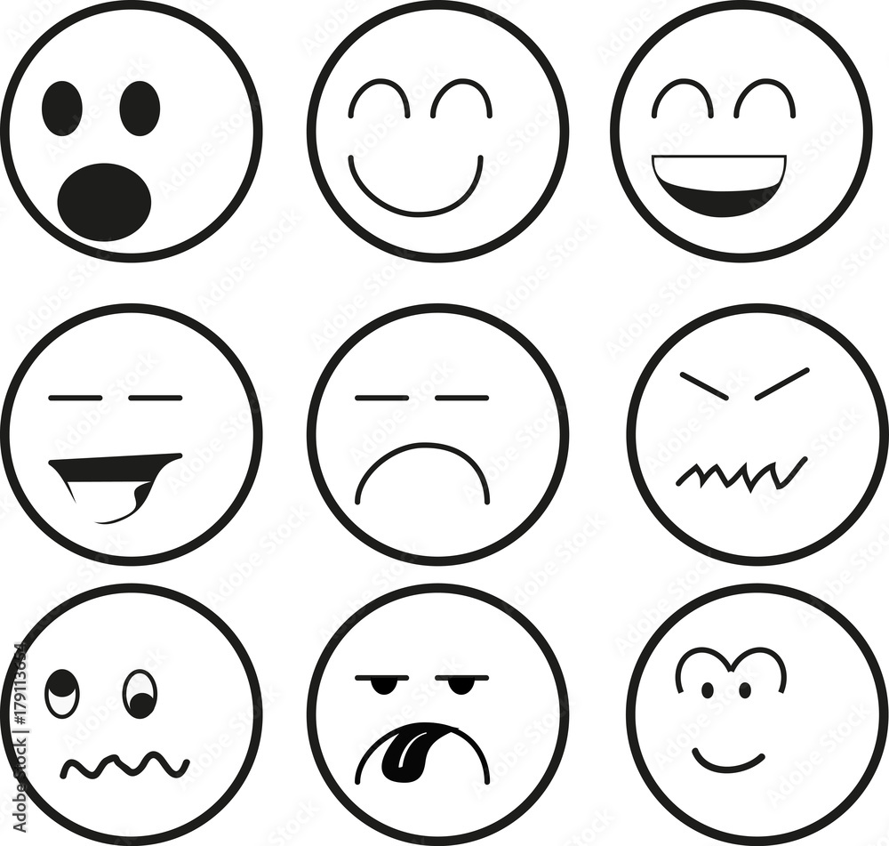 Emoticon series in black and white Emoticon series in black and white