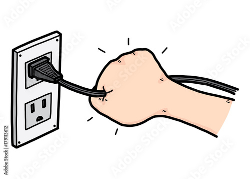 unplugging hand / cartoon vector and illustration, hand drawn style, isolated on white background.
