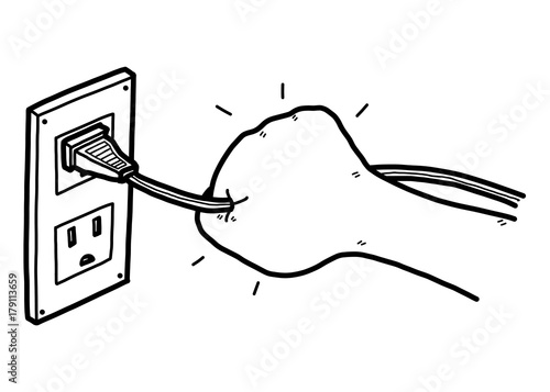 unplugging hand / cartoon vector and illustration, black and white, hand drawn, sketch style, isolated on white background.