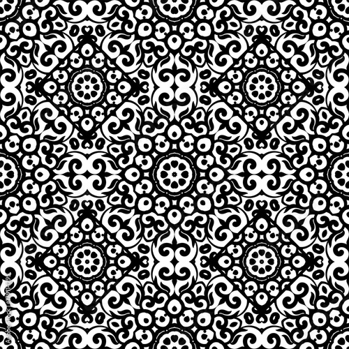 Vector seamless pattern with black and white ornament. Vintage design element in Eastern style. Ornamental lace tracery. Ornate floral decor for wallpaper. Traditional arabic isolated on background