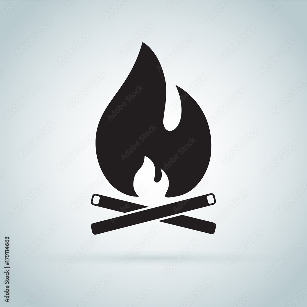 Vector campfire icon. Crossed logs and fire flame symbol Vector campfire icon. Crossed logs and fire flame symbol
