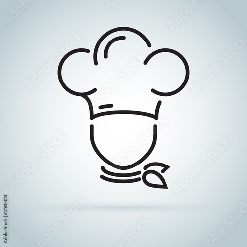 Chef in a cooking hat vector outline logo. Kitchen simple black icon.