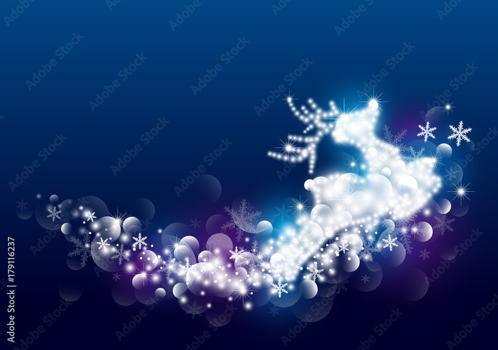 Christmas concept of reindeer light bokeh and snowflake design at night vector illustration
