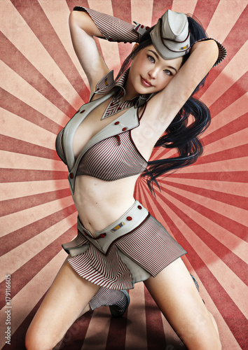 Vászonkép Pin up girl , Japanese female . 3d rendering