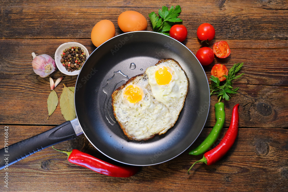 fried eggs in a frying pan fried eggs in a frying pan