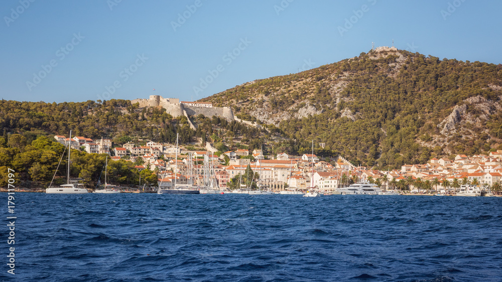 View of the City of Hvar from the Sea, Hvar Island, Dalmatia, Croatia