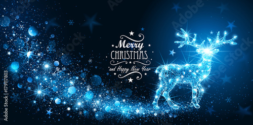 Christmas card with silhouette Magic Deer
