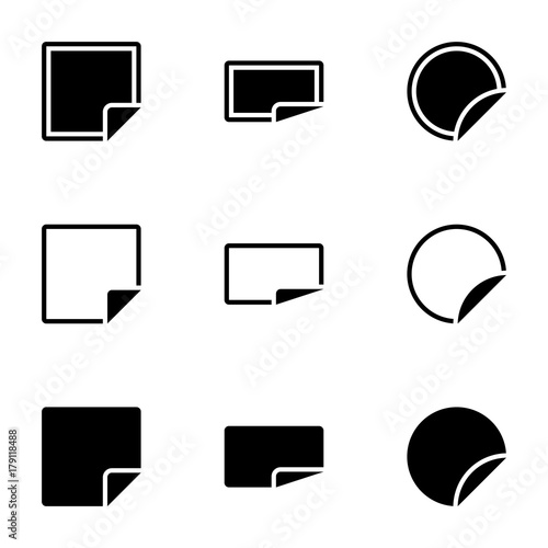 Set of simple icons on a theme paper with folded corners of the page, vector, design, collection, flat, sign, symbol,element, object, illustration, isolated. White background