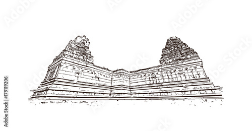Sketch of Hazara Rama Temple in Hampi Karnataka, India in vector illustration.