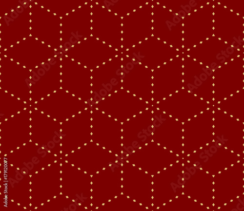 Line Cube Seamless Pattern . Vintage vector, Red, Gold Color