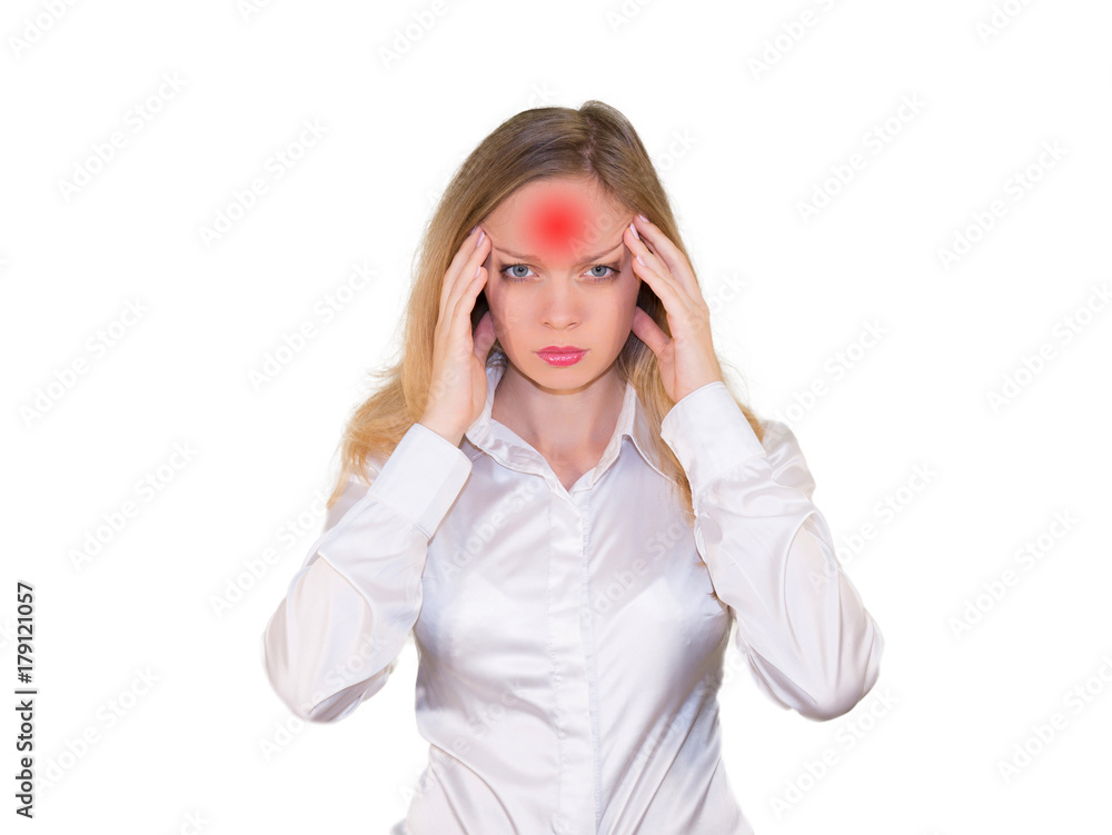 Girl blonde a headache. Isolated on a white background. Mockup Girl blonde a headache. Isolated on a white background. Mockup