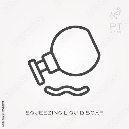 Line icon squeezing liquid soap