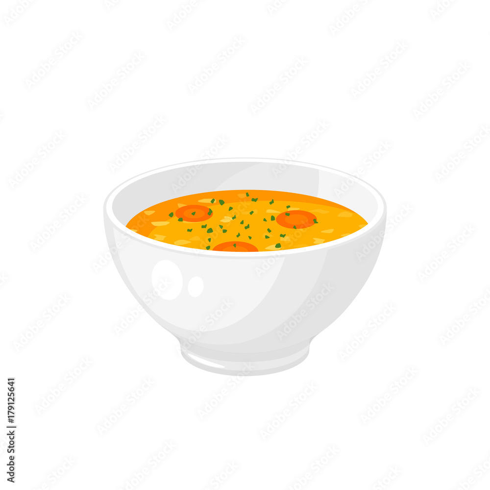 Bowl of soup - get well soon. Vector illustration cartoon flat icon  isolated on white. Stock Vector | Adobe Stock