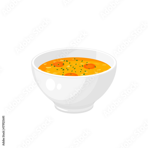 Bowl of soup - get well soon. Vector illustration cartoon flat icon isolated on white.