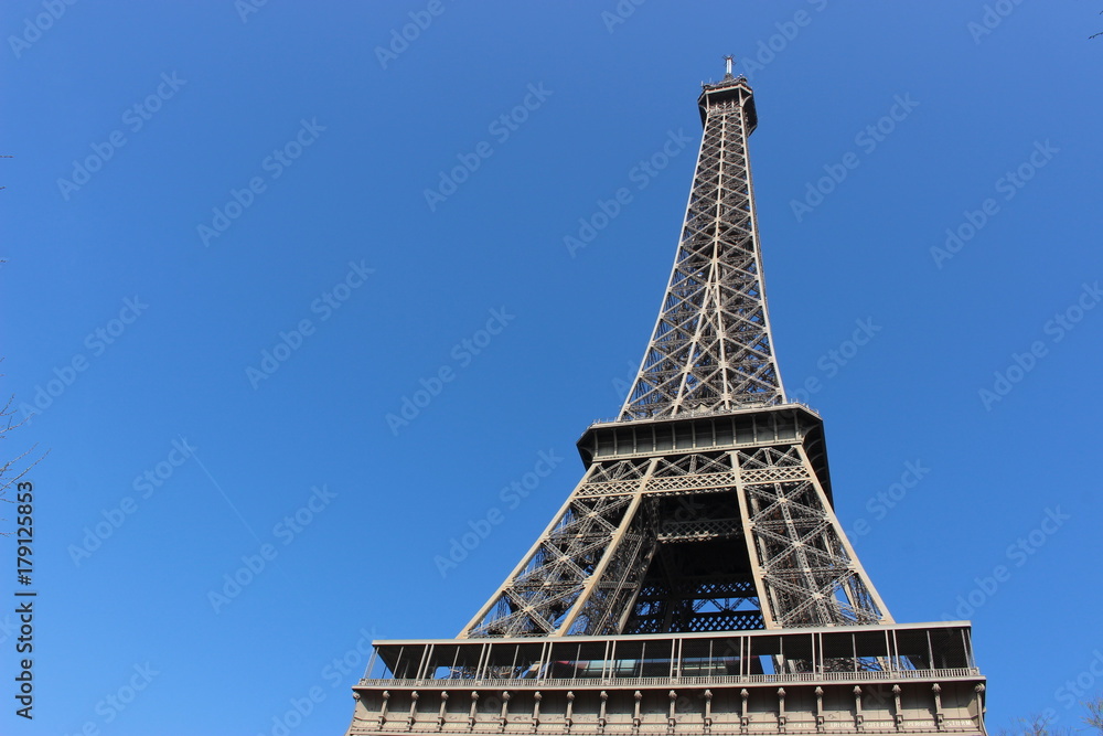 Eiffel tower with blue sky seen from Trocadero 