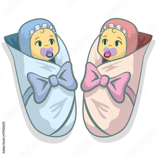 vector illustration with two babies, boy and girl