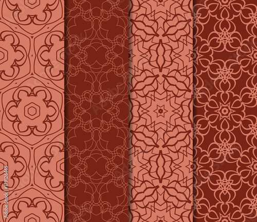 set of decorative geometric floral pattern. seamless vector illustration. for wallpaper, invitation, fabric textile. brick color