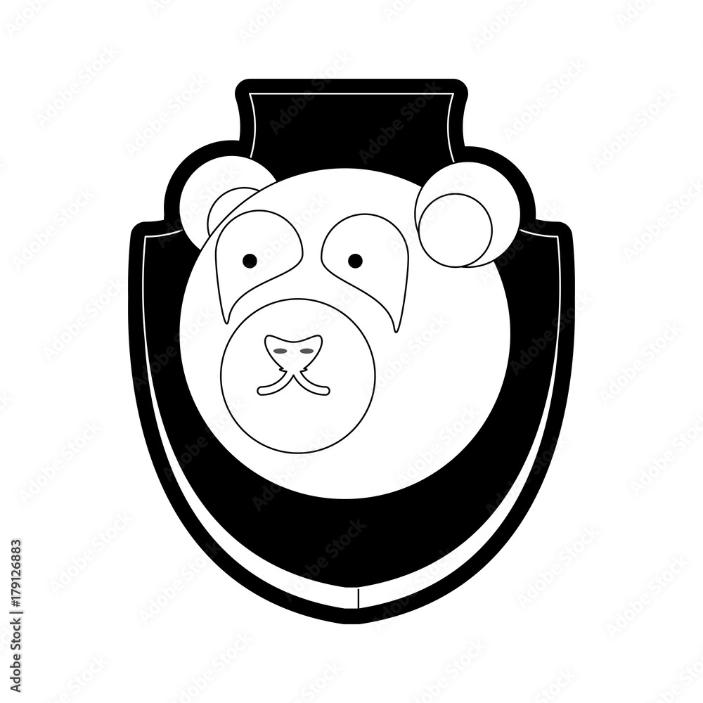 flat line monchromatic animal trophy with bear over white background vector illustration flat line monchromatic animal trophy with bear over white background vector illustration