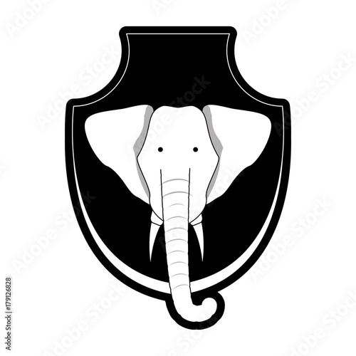 flat line monchromatic animal trophy  with elephant over white background  vector illustration