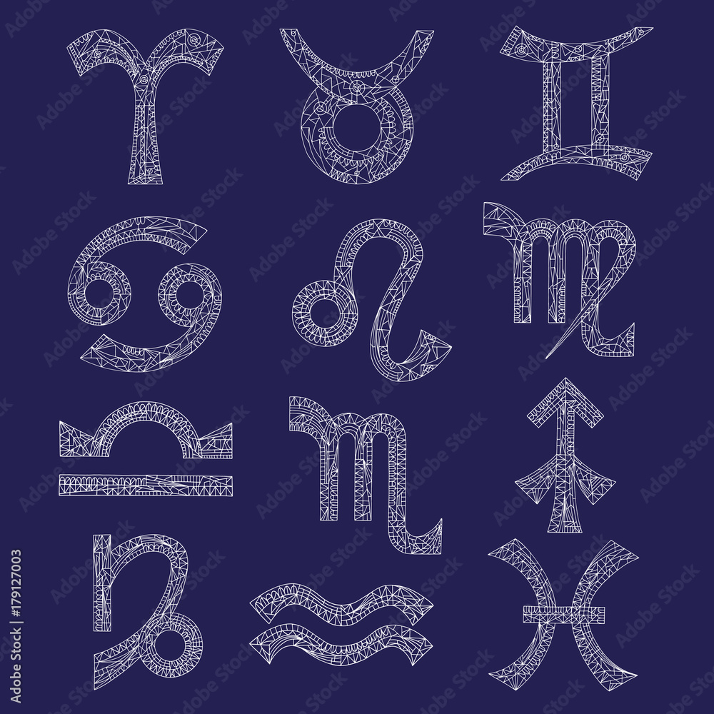 Zodiac signs set. Hand drawn magic symbols in modern style