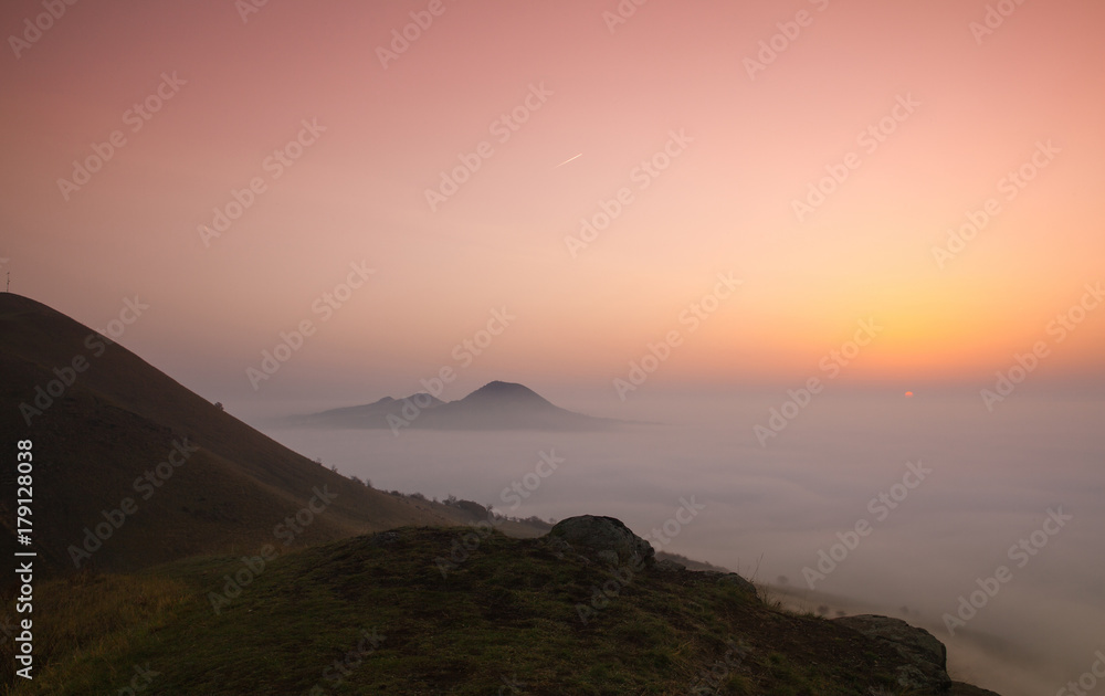Fototapeta premium Misty morning in Central Bohemian Highlands, Czech Republic